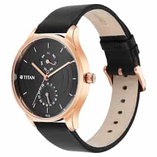 Titan Neo Workdays Black Dial Leather Strap Watch - 2670WL07