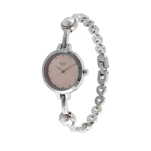 Titan Raga Pink Dial Silver Metal Strap Watch 2576SM01