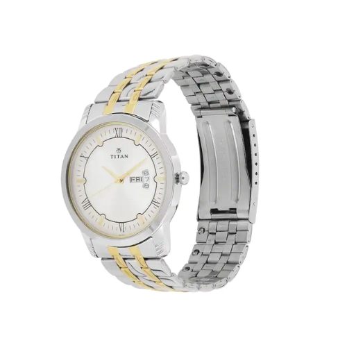 Titan Silver Dial Two Toned Stainless Steel Strap Watch - 1774BM01