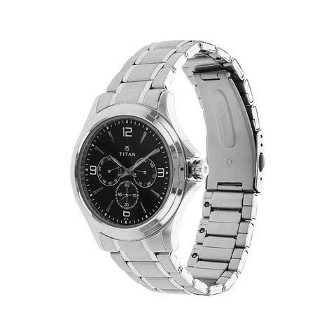 Titan Black Dial Silver Stainless Steel Strap Watch 1698SM01 (