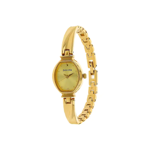 Sonata Champagne Dial Golden Metal Strap Watch - 8111YM01 - KRISHNA WATCH COMPANY