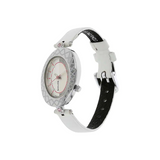 Sonata Silver Dial White Leather Strap Watch 8125SL02