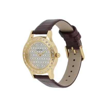 Sonata Stardust Silver Dial Leather Strap 8123YL04 (SDH270)