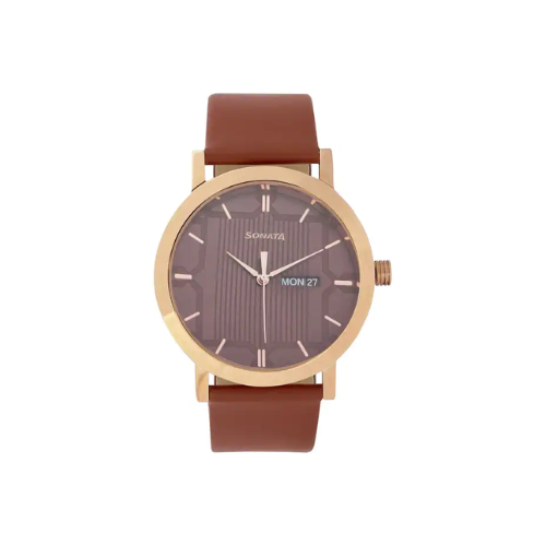 Utsav Brown Dial Leather Strap Watch NR77108WL02
