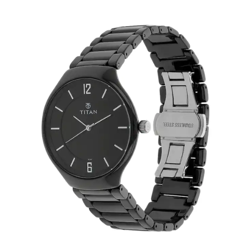 Titan Black Dial Black Ceramic Strap Watch  90014KC01