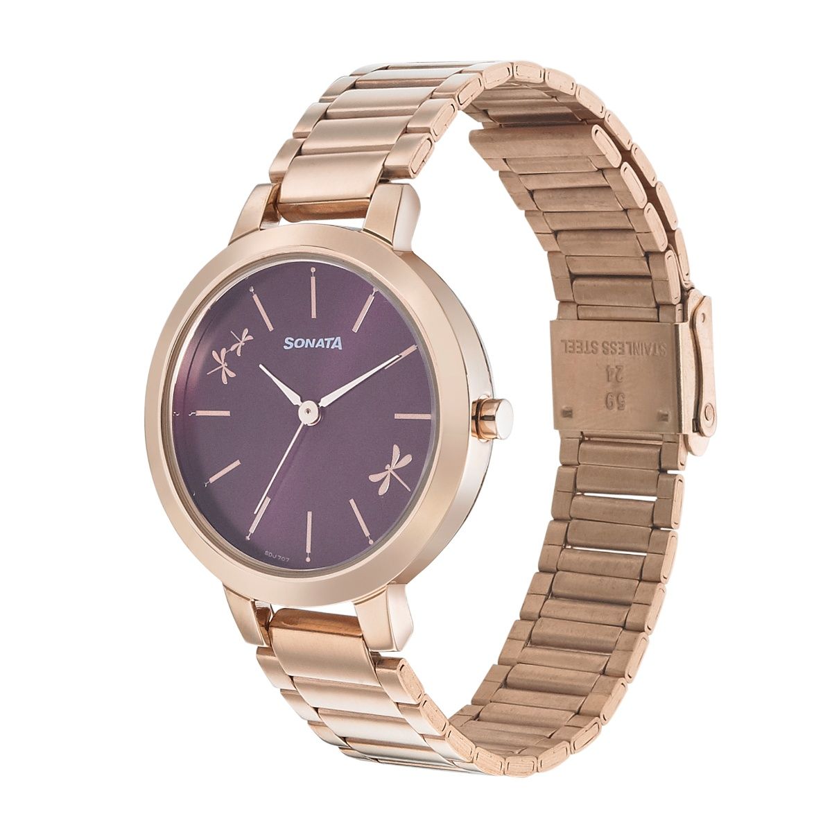 Sonata Play With Purple Dial Stainless Steel Strap Watch NR8141WM02