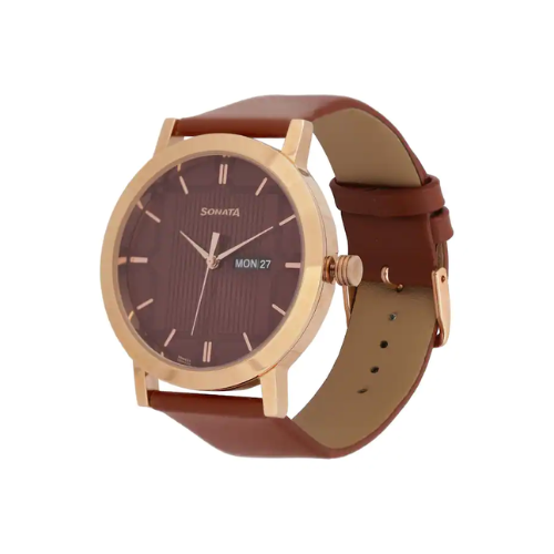 Utsav Brown Dial Leather Strap Watch NR77108WL02