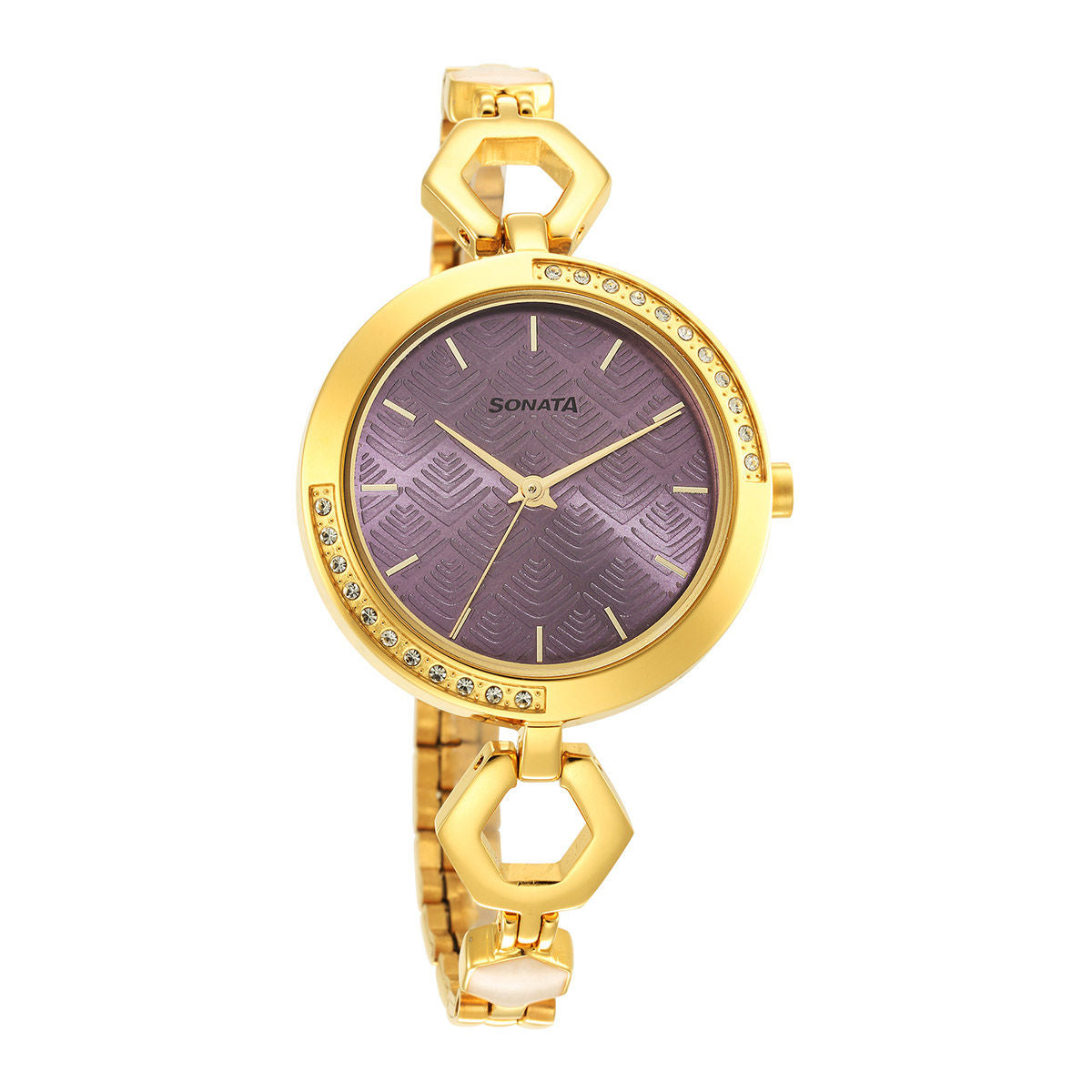 Sonata Utsav Purple Dial Yellow Bi Metal Strap Watch NR8184YM03