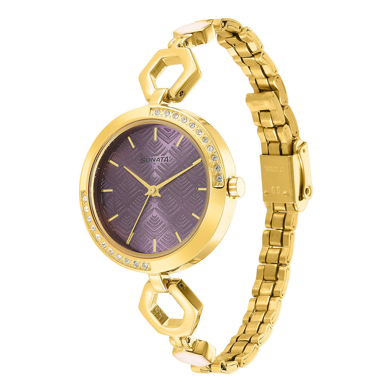 Sonata Utsav Purple Dial Yellow Bi Metal Strap Watch NR8184YM03
