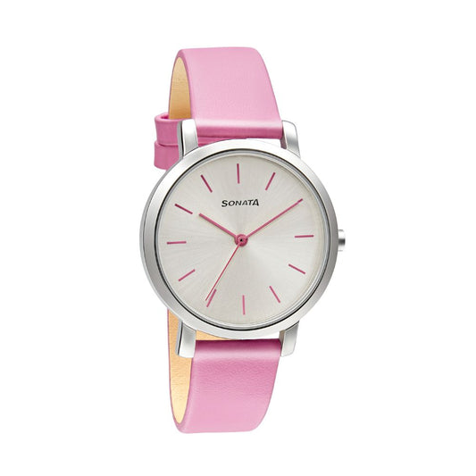 Play Watch With Silver Dial & Pink Leather Strap 8164SL08