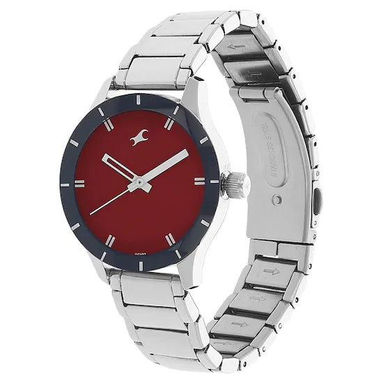 RED DIAL SILVER STAINLESS STEEL STRAP WATCH 6078SM05 (DC633)