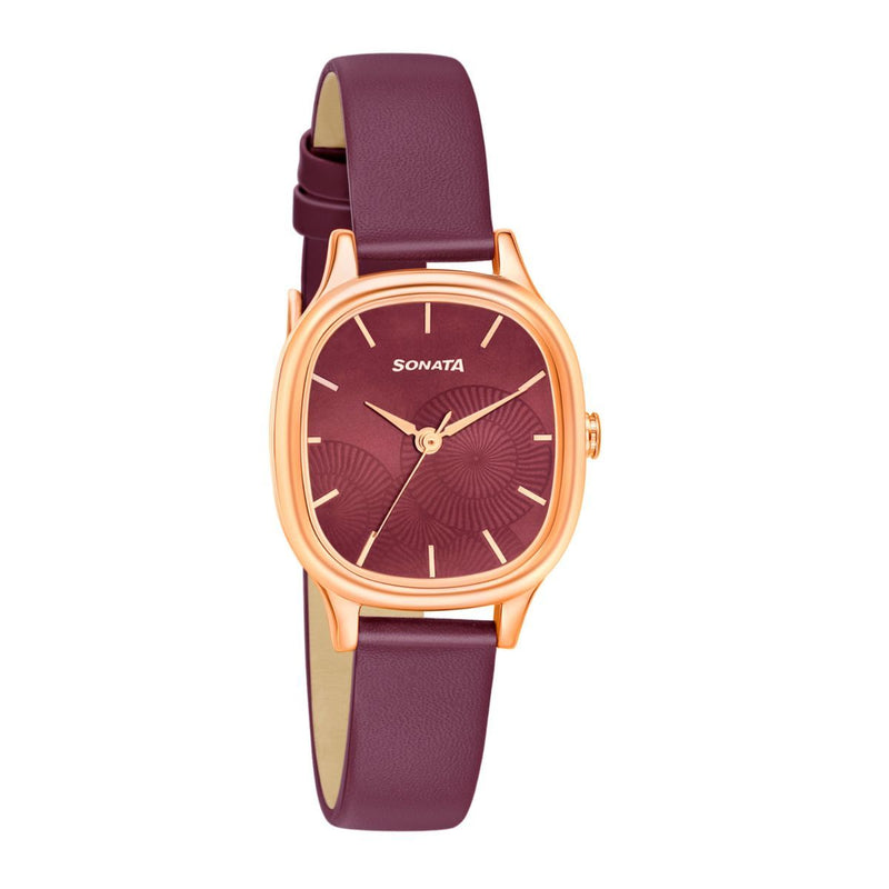 Sonata Linnea Maroon Dial Maroon Leather Strap Watch - 8173WL01 - KRISHNA WATCH COMPANY