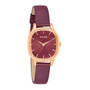 Sonata Linnea Maroon Dial Maroon Leather Strap Watch - 8173WL01 - KRISHNA WATCH COMPANY
