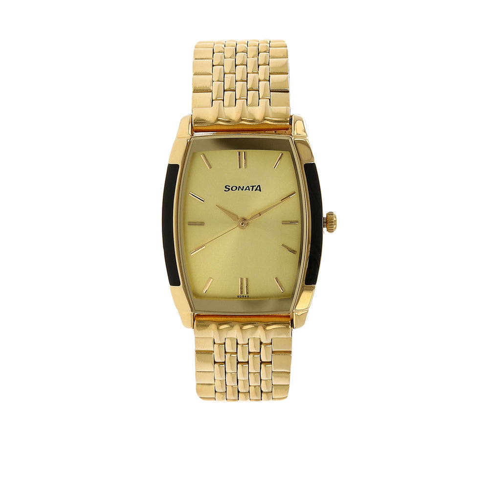 Sonata Champagne Dial Golden Stainless Steel Strap Watch 7080YM02 - KRISHNA WATCH COMPANY