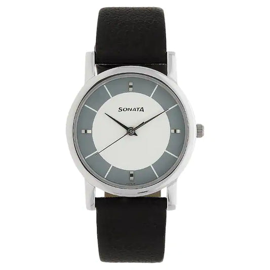White Dial Leather Strap Watch NP7987SL01W