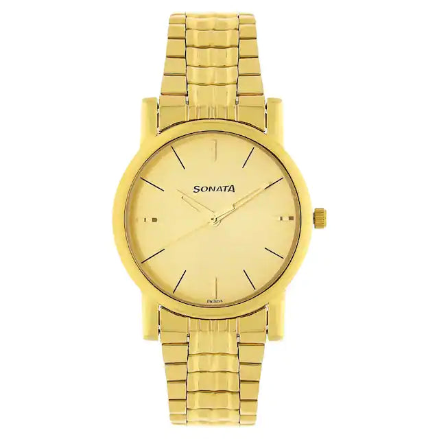 Sonata Champagne Dial Golden Stainless Steel Strap Watch - 7987YM06W