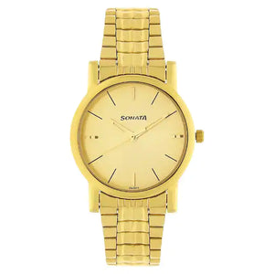 Sonata Champagne Dial Golden Stainless Steel Strap Watch - 7987YM06W - KRISHNA WATCH COMPANY