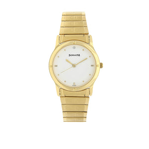 Sonata White Dial Golden Stainless Steel Strap Watch NR7023YM01 - KRISHNA WATCH COMPANY