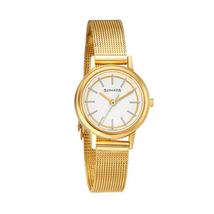 Sonata Essentials White Dial Stainless Steel Strap - 8096YM09 - KRISHNA WATCH COMPANY