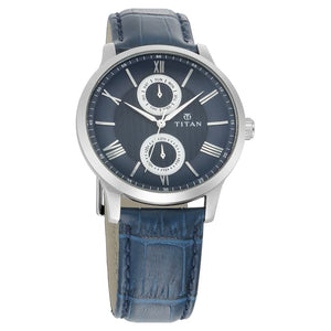 Titan On Trend Blue Dial Leather Strap Watch 90100SL02 (DJ771) - KRISHNA WATCH COMPANY