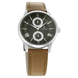 Titan On Trend Olive Green Dial Leather Strap Watch 90100SL03 (DJ772) - KRISHNA WATCH COMPANY