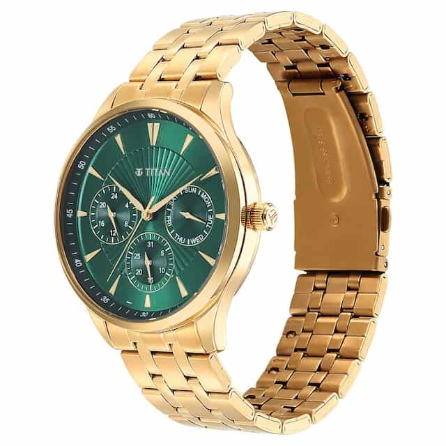 Titan Opulent III Green Dial Multifunction Watch for Men 90127YM05