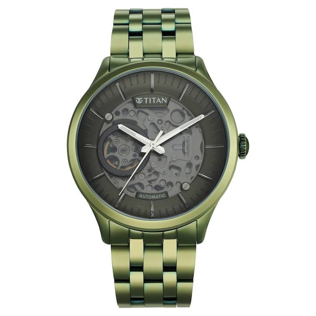 Titan Metal Mechanicals Green Dial Stainless Steel Strap Watch 90140QM01 - KRISHNA WATCH COMPANY