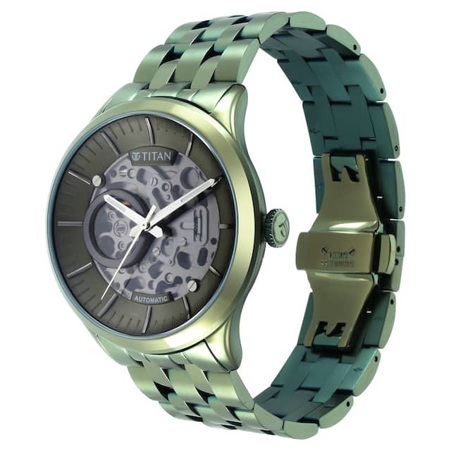 Titan Metal Mechanicals Green Dial Stainless Steel Strap Watch 90140QM01 - KRISHNA WATCH COMPANY