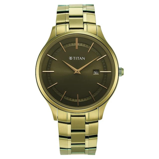 Titan Classique Slimline Green Dial Stainless Steel Strap Watch 90142QM03