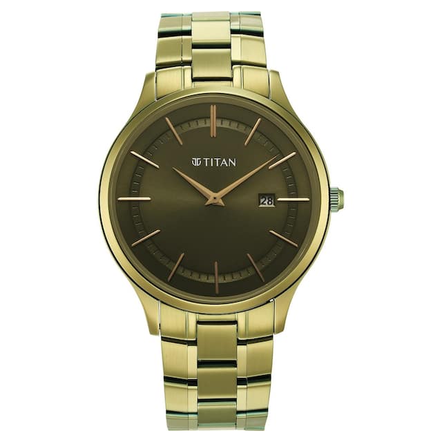 Titan Classique Slimline Green Dial Watch - 90142QM03 - KRISHNA WATCH COMPANY