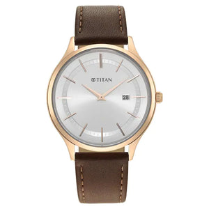TITAN Classique Slimline Watch with Silver Dial & Brown Leather Strap NQ90142WL01 - KRISHNA WATCH COMPANY