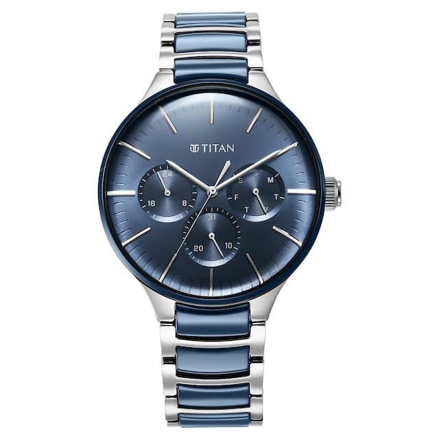 Titan Ceramic Fusion Blue Dial Multifunction Watch 90148KD02
