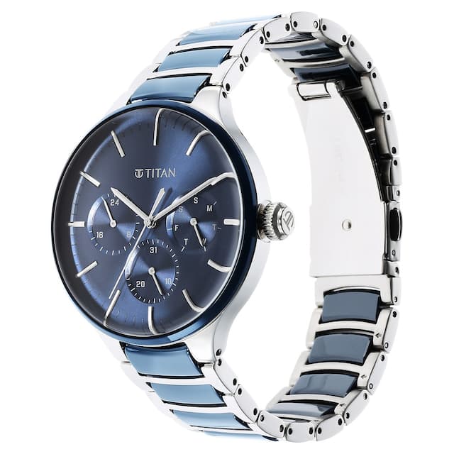 Titan Ceramic Fusion Blue Dial Multifunction Watch 90148KD02