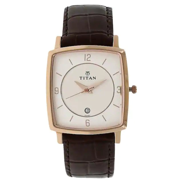 TITAN White Dial Brown Leather Strap Watch 9159WL01