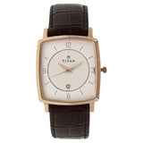 TITAN White Dial Brown Leather Strap Watch 9159WL01