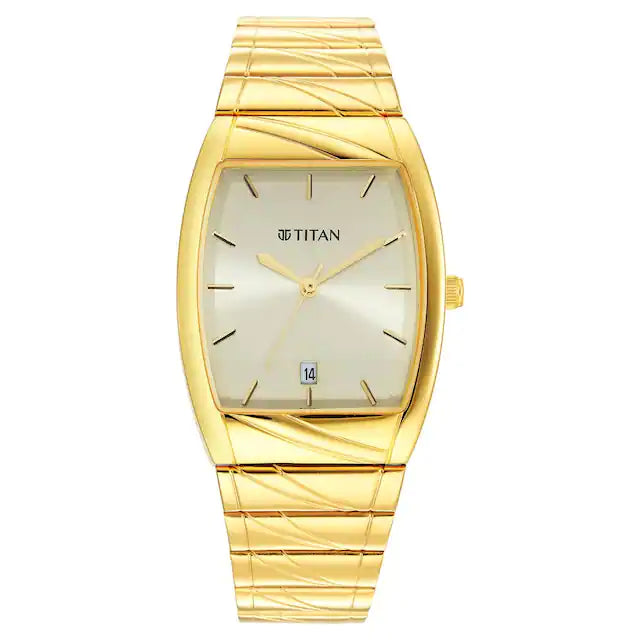 TITAN Karishma Champagne Dial Brass Strap Watch 9315YM05