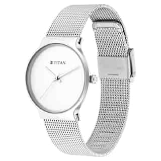 Titan Slimline Silver Dial Mesh Strap Watch 95141SM01