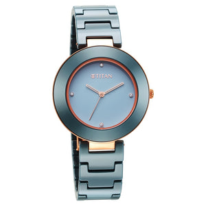 Titan Purple Ceramics Blue Dial Ceramic Strap Watch for Women 95189KC05 - KRISHNA WATCH COMPANY
