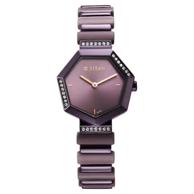 TITAN Glitz Purple Dial Metal & Plastic Strap Watch for Women 95207QD01