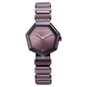 TITAN Glitz Purple Dial Metal & Plastic Strap Watch for Women 95207QD01 - KRISHNA WATCH COMPANY