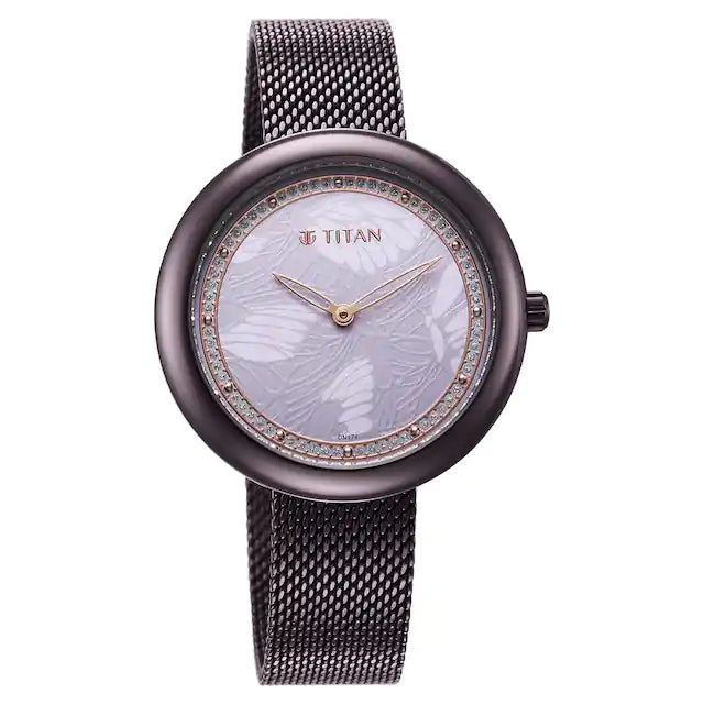 TITAN Glitz Purple Dial Stainless Steel Strap Watch for Women 95210QM01