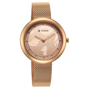 TITAN Glitz Rose Gold Dial Stainless Steel Strap Watch for Women 95210WM01 - KRISHNA WATCH COMPANY