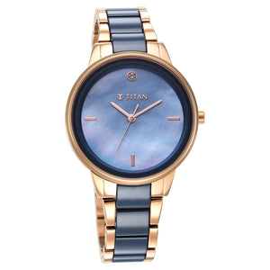 Titan Purple Ceramics Blue Dial Steel & Ceramic Strap Watch for Women 95213KD03 - KRISHNA WATCH COMPANY