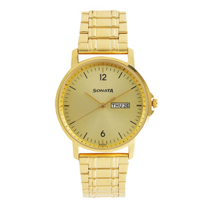 Sonata Essentials Champagne Dial Stainless Steel Strap - 77083YM03 - KRISHNA WATCH COMPANY