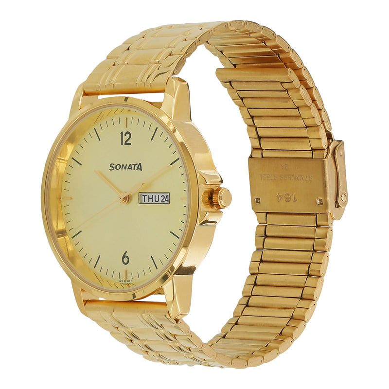 Sonata Essentials Champagne Dial Stainless Steel Strap - 77083YM03 - KRISHNA WATCH COMPANY