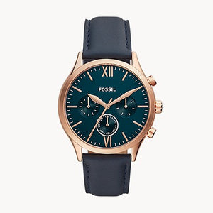Fenmore Midsize Multifunction Navy Leather Watch BQ2412 - KRISHNA WATCH COMPANY