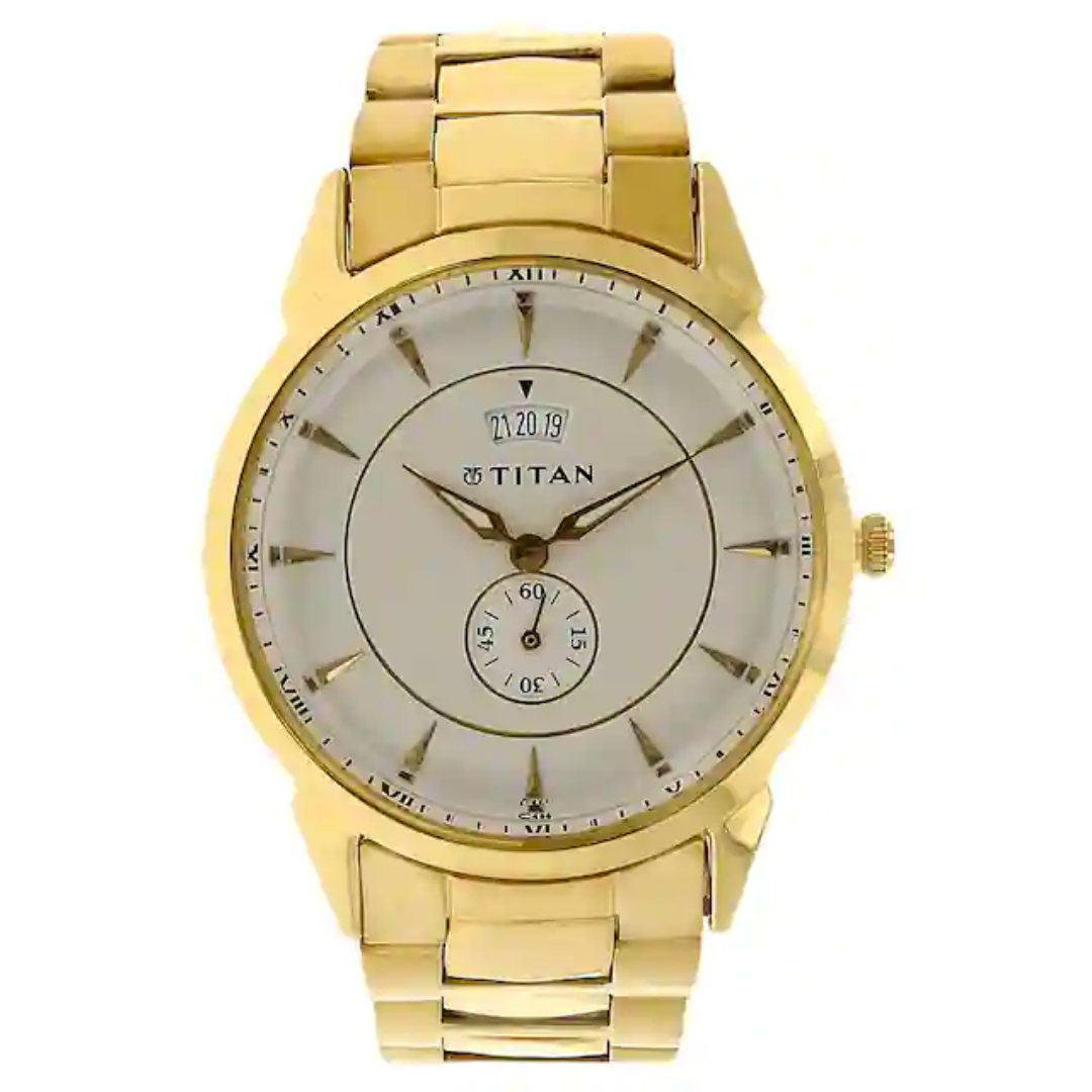Titan Silver Dial Golden Stainless Steel Strap Watch 1521YM01