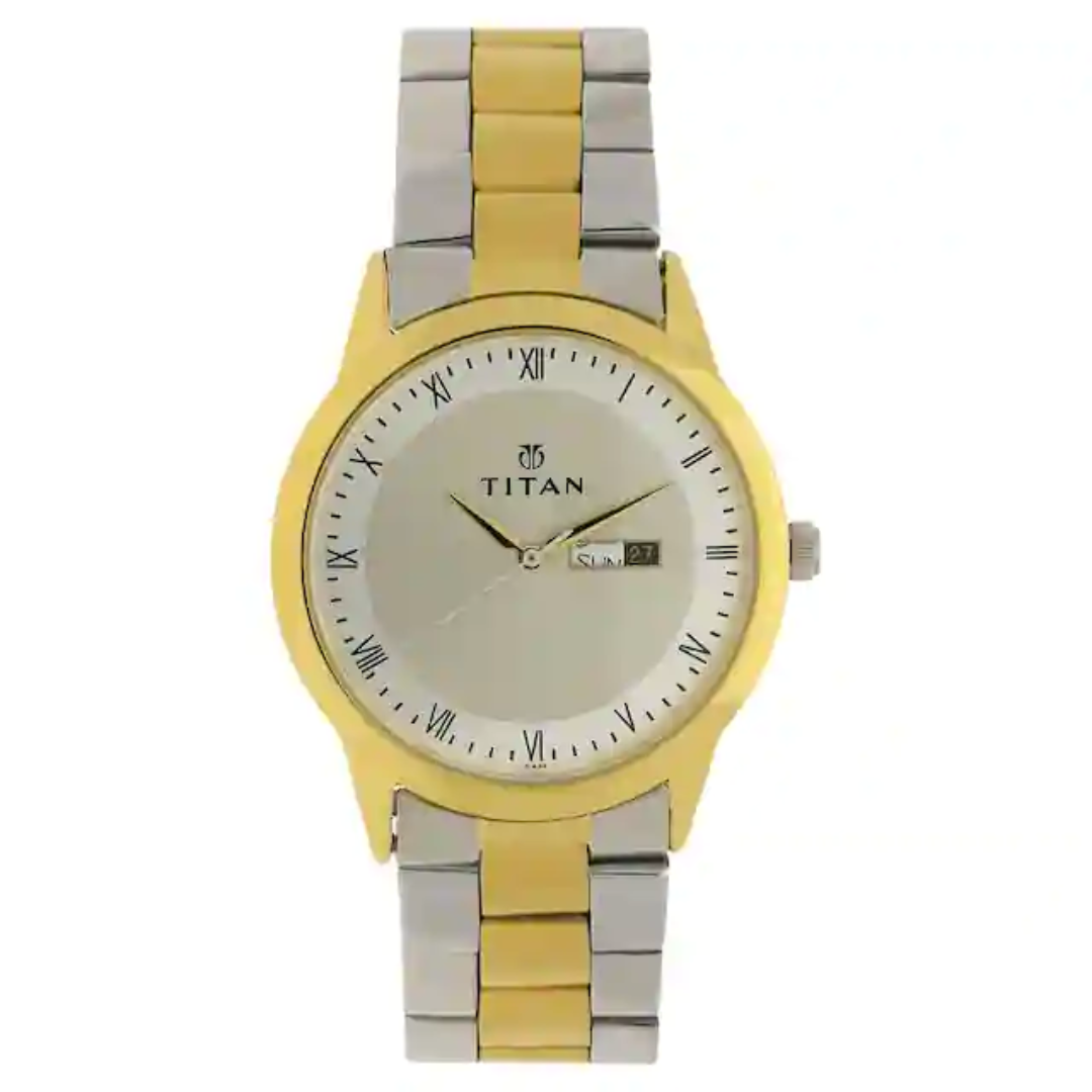 Titan Champagne Dial Two Toned Stainless Steel Strap Watch NP1584BM02