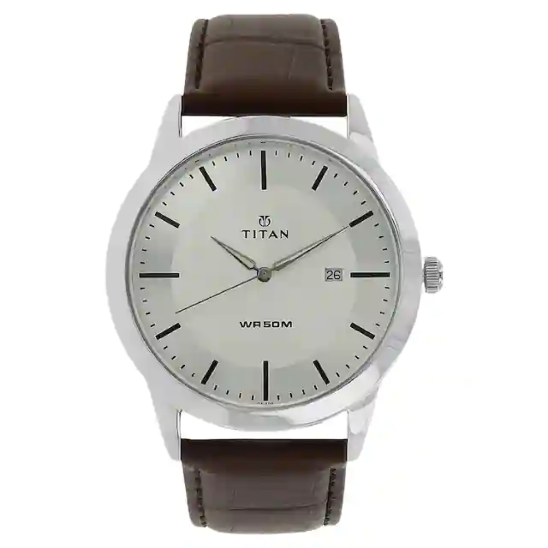 Silver Dial Brown Leather Strap Watch NP1584SL03