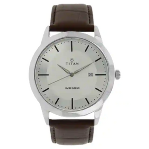 Titan Silver Dial Brown Leather Strap Watch - 1584SL03 - KRISHNA WATCH COMPANY